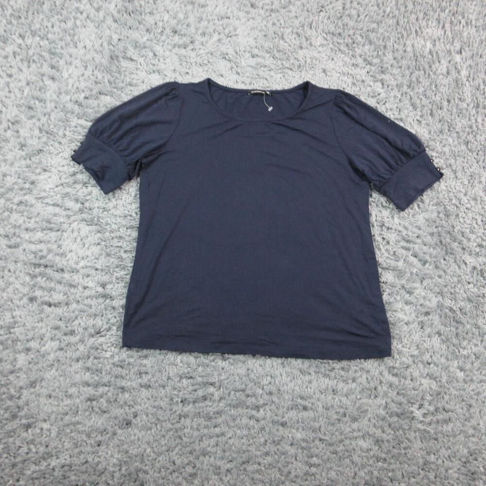 Staccato Shirt Womens Medium Blue Puff Sleeve Scoop Neck Stretch Casual Top